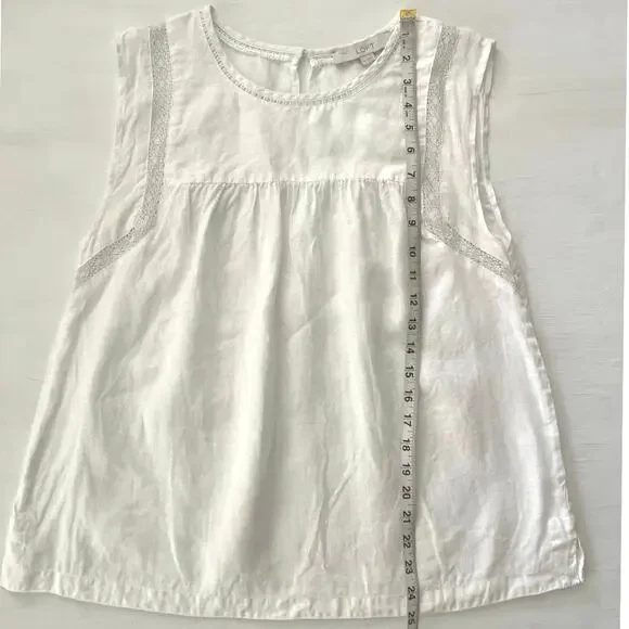 LOFT White Sleeveless Lace-Trim Cotton Blouse - Picture 9 of 11